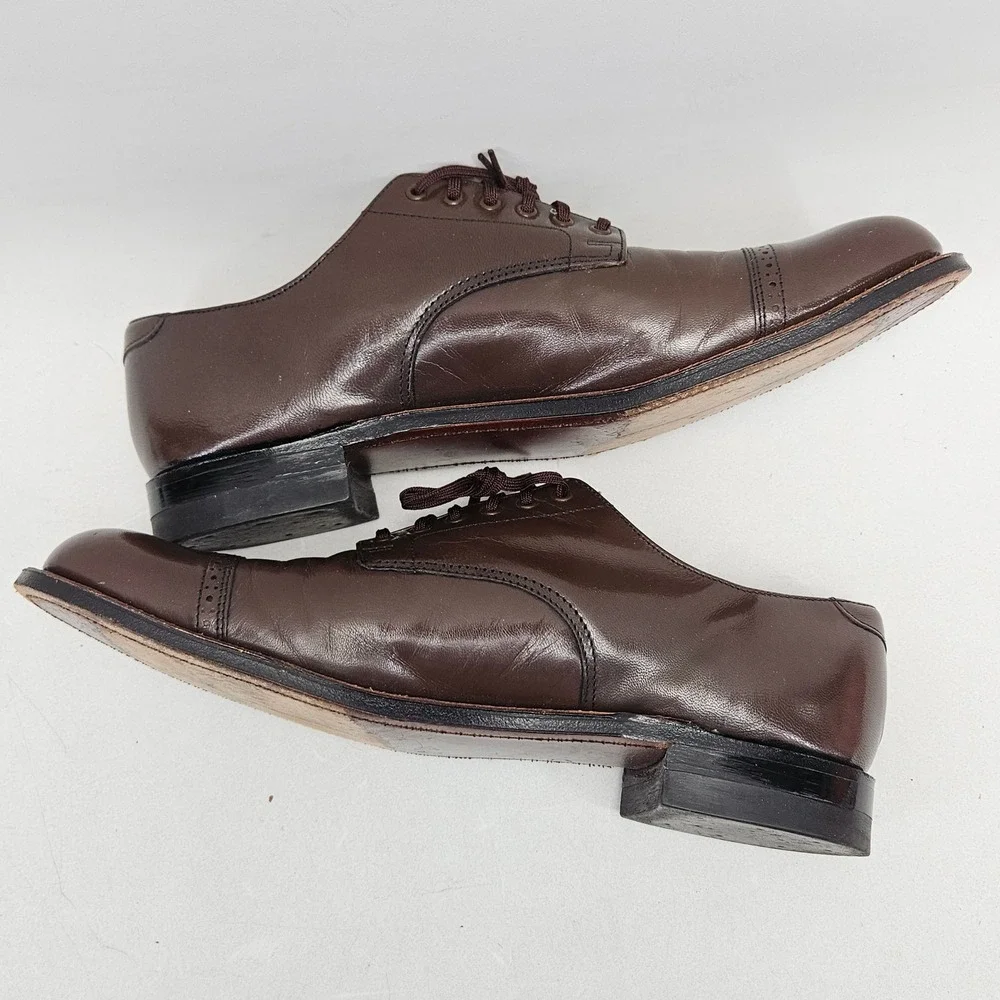 Johnston & Murphy Mens 9.5 D Brown Leather Cap Toe Oxford Dress Shoes 453305
